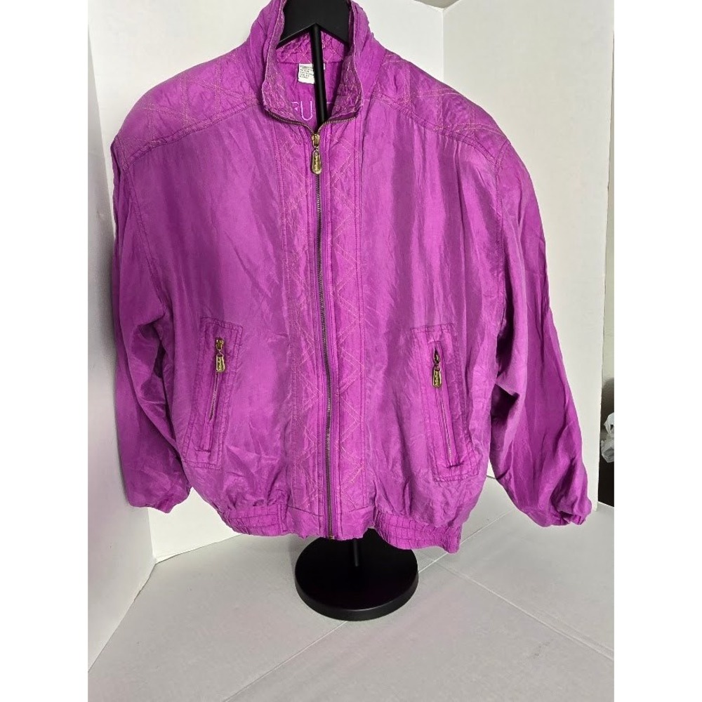 Vintage FU DA International Silk Bomber Jacket Purple Full Zip Women's S‎